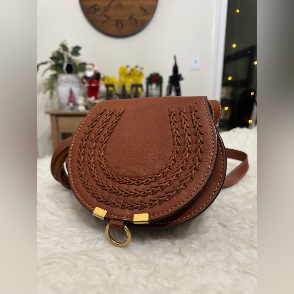 Chloe Marcie Tassel Crossbody Bag Whipstitch Leather Small - Picture 6 of 14